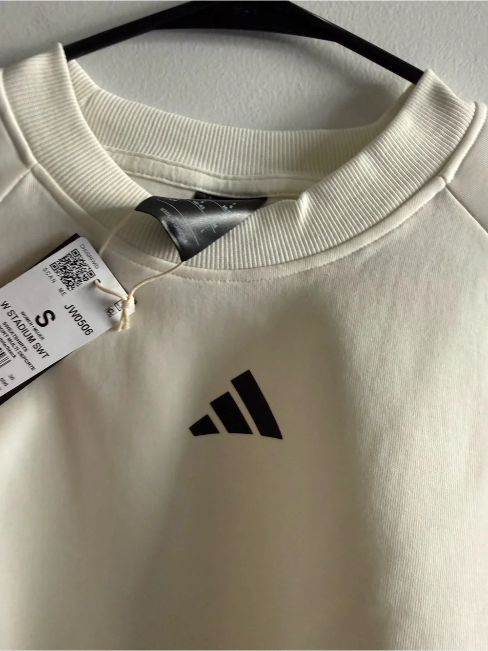 Adidas Cream Women's Crewneck Sweatshirt with Black Stripe Accents - Picture 7 of 7